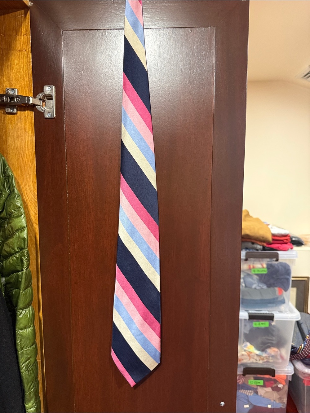 Nautica Navy Tie with Pink, Light Blue & Cream Diagonal Stripes